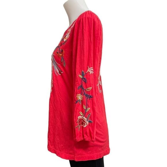 JOHNNY WAS Ellia Puff‎ Sleeve Tee , tangerine front back embroidered size - Picture 4 of 9